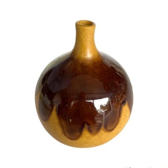 Vintage 1978 Art Studio Drip Glaze Pottery Small Round Bud Vase Boho Earth Tones - Picture 1 of 7
